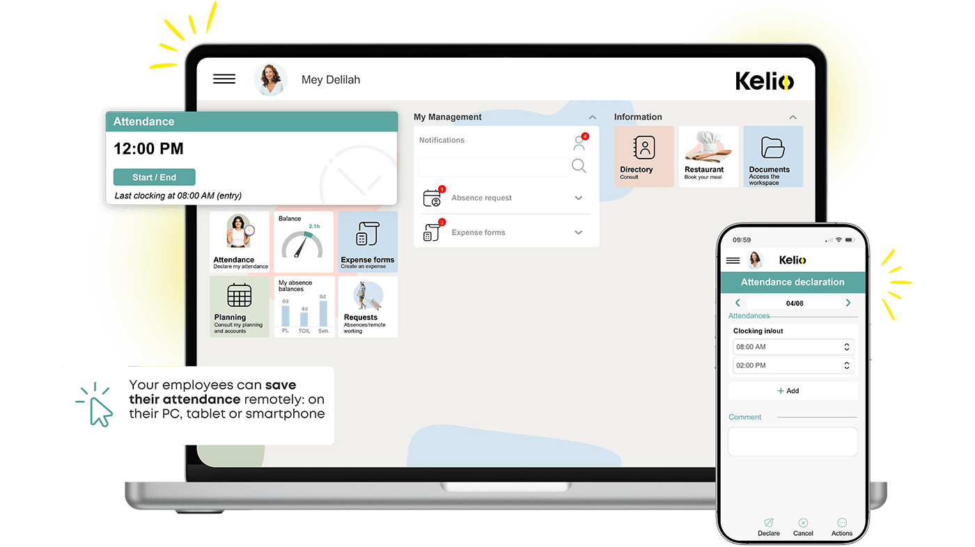 Screenshot of the Kelio software highlighting accurate remote time tracking