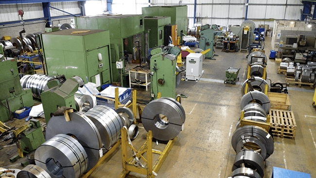 Steel coils at L Pickering and Sons manufacturing plant in Warwickshire.