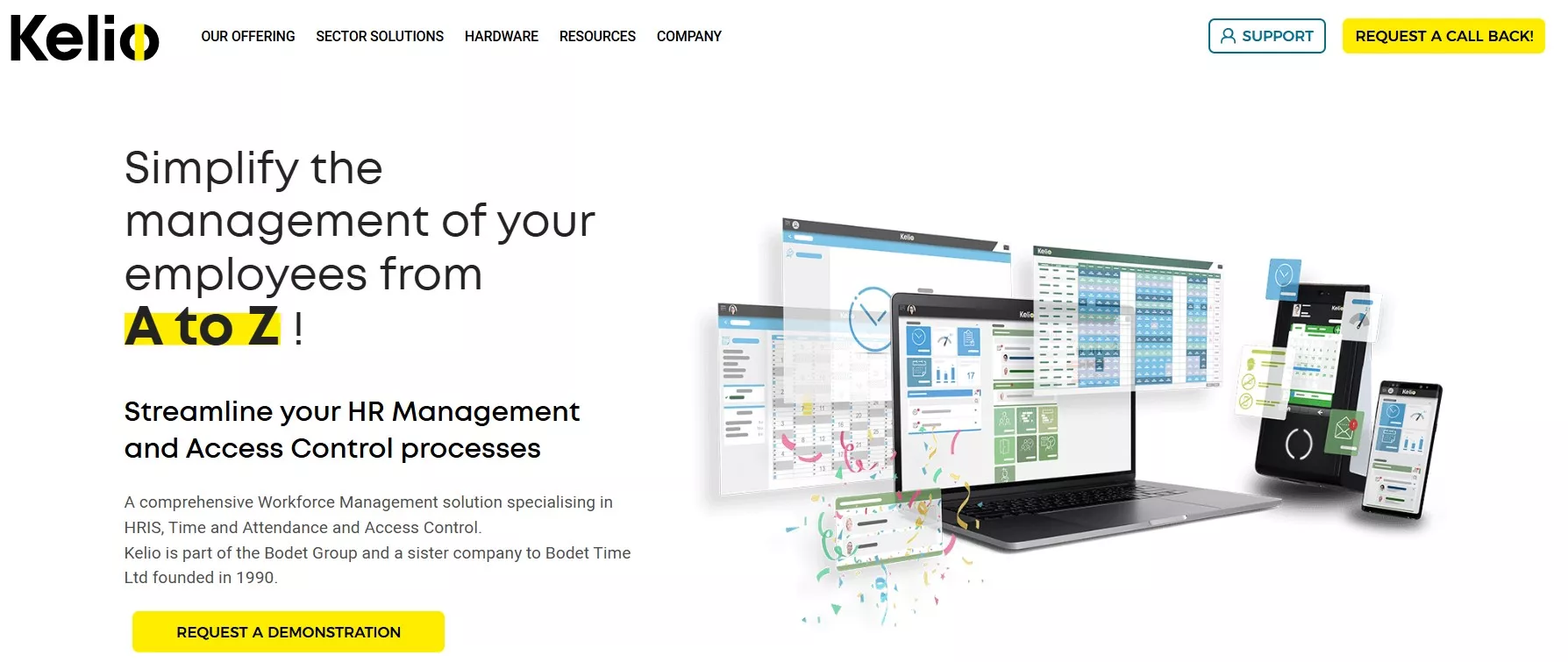 Image shows the front page of the Kelio website 