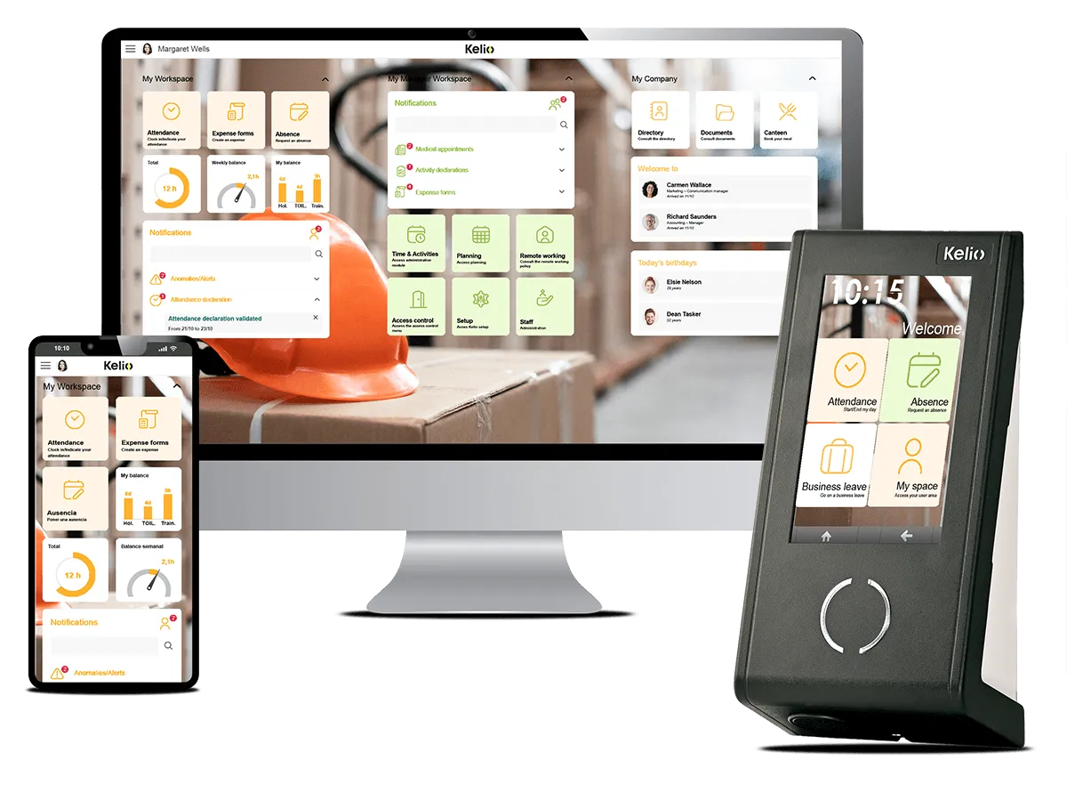 A customised Kelio HR portal for a specific industry, available across multiple devices